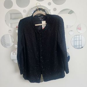 NWT 1980's Vintage Laurence Kazar Black, Beaded, Silk Cardigan, Women's size PS